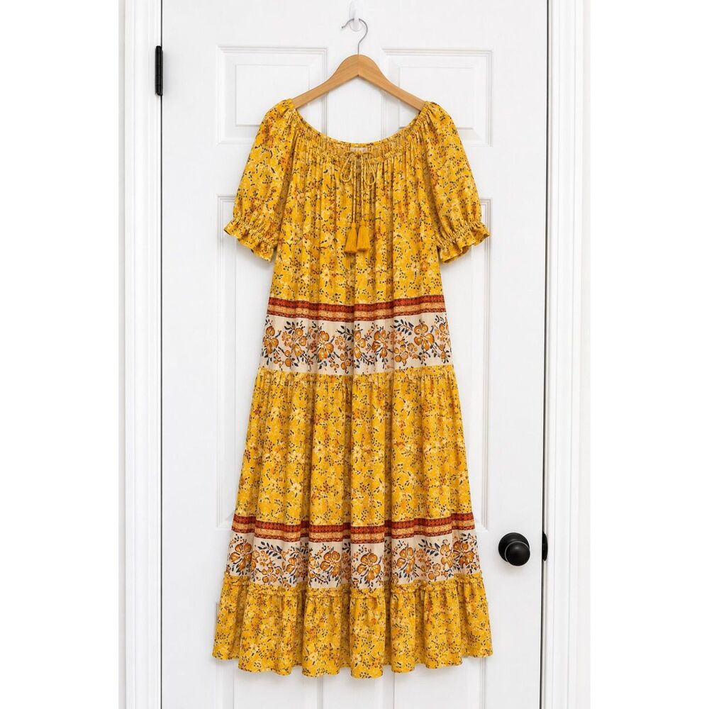 Gigio S 4 6 8 Sunny Border Mixed Floral Prints Tiered Maxi Dress Tassel Ties - Picture 2 of 9